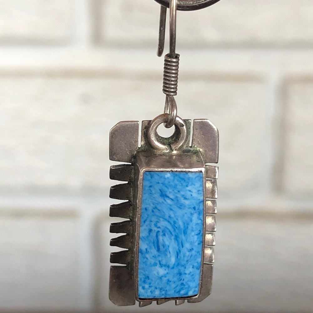Native American Navajo sterling silver and larimar drop earrings - Picture 3 of 8